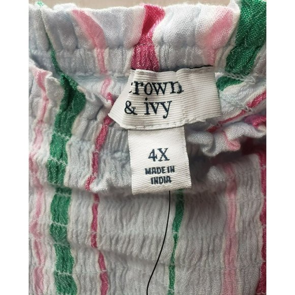 Crown & Ivy Striped Peasant Blouse, Stretchy Smocked Bodice, Plus Size 4X, Rayon - Picture 3 of 7